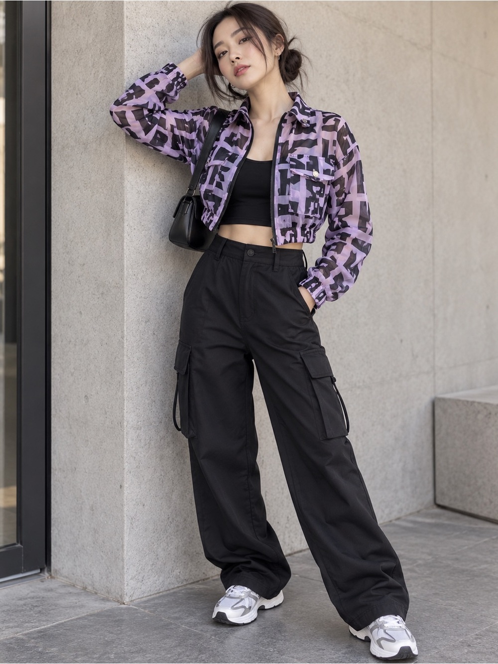 Purple Black Sheer Cropped Jacket Y2K Streetwear | 3 for $20